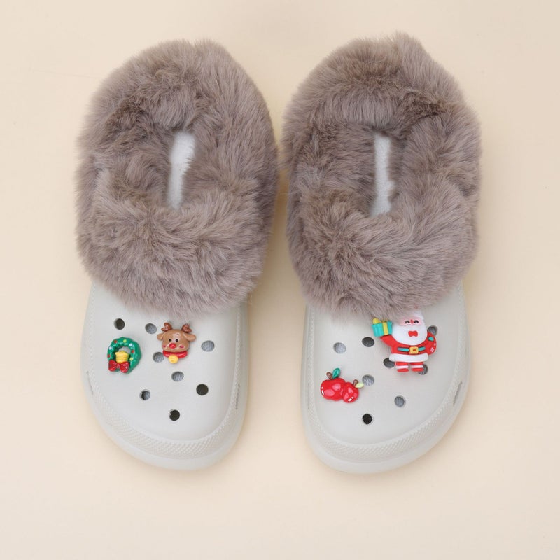 Cotton Warm Women'S Furry Slippers Men'S Cotton Cover Washable Fleece-Lined Clogs Inner Liner Removable Fur Cover Winter - Image 2