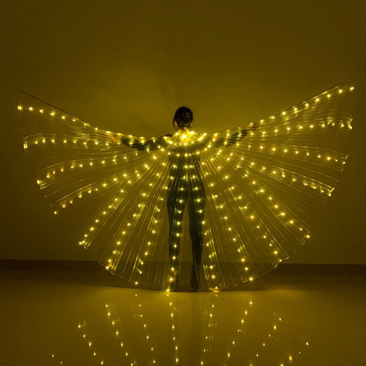 LED Luminous Wings Belly Dance Gold Wings Butterfly Cape Halloween Christmas Table Performance Props Party Costumes Adult yellow  - Image 1