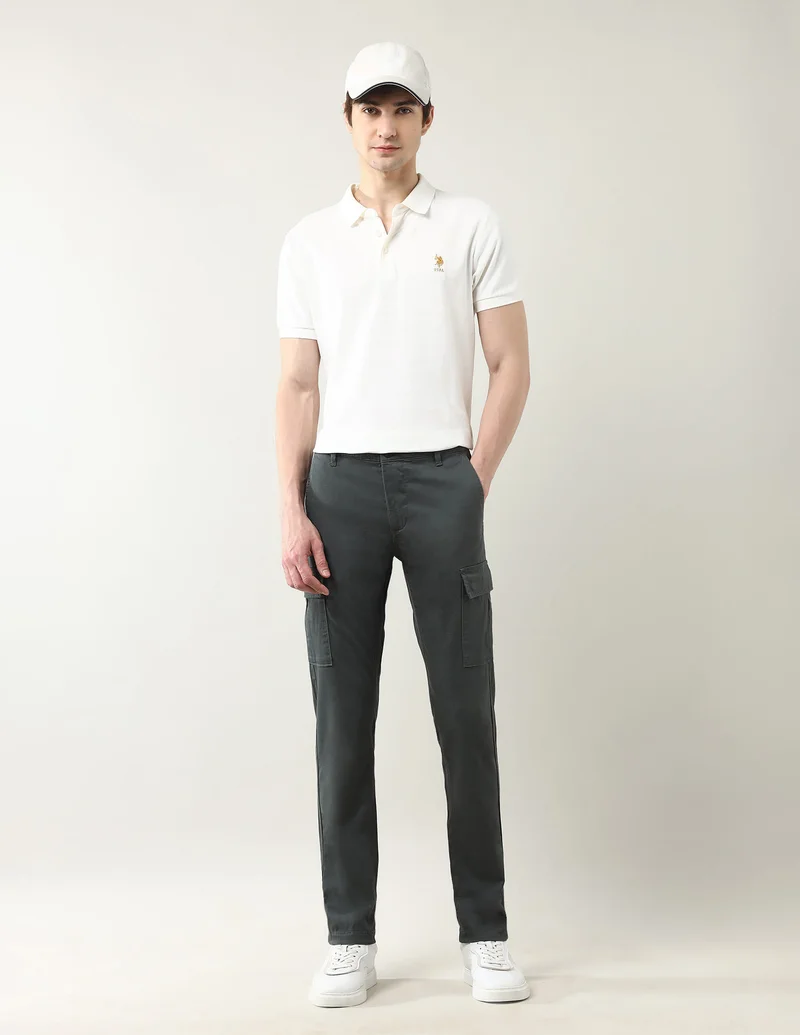 Arrow Green Slim Fit Twill Autoflex Trousers for Men | Best Price UAE