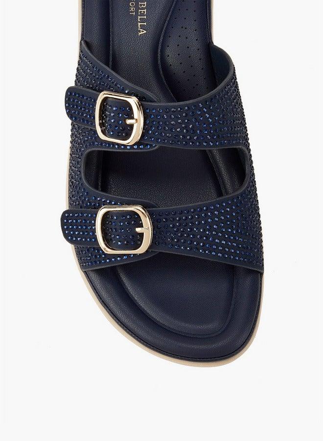 Flora Bella By Shoexpress Embellished Buckle Detail Slip-On Sandals - Image 4
