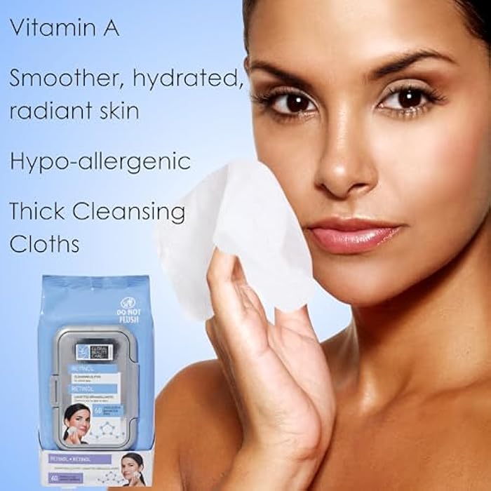 Global Beauty Care Retinol Makeup Remover Wipes - Gentle Daily Facial Cleansing Wipes for Sensitive Skin, Anti-Aging, Hydrating & Renewing For Radiant Smooth Skin, Travel-Friendly, 60 Count (1-Pack) - Image 4