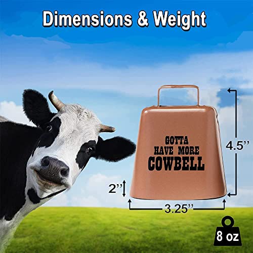 Bevin Bells "Gotta Have More Cowbell" (Medium) | Kentucky Cow Bell w/Copper Color | Made from Steel | Loud Noise Makers w/Handle | Made in CT, USA - Image 2