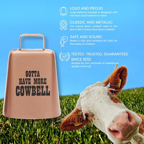Bevin Bells "Gotta Have More Cowbell" (Medium) | Kentucky Cow Bell w/Copper Color | Made from Steel | Loud Noise Makers w/Handle | Made in CT, USA - Image 5