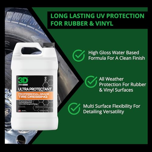 3D Ultra Protectant Tire Shine Spray – Water-Based High Gloss Tire Dressing | Long Lasting UV Protection for Rubber & Vinyl | No Sling | Made in USA |1 Gallon - Image 3