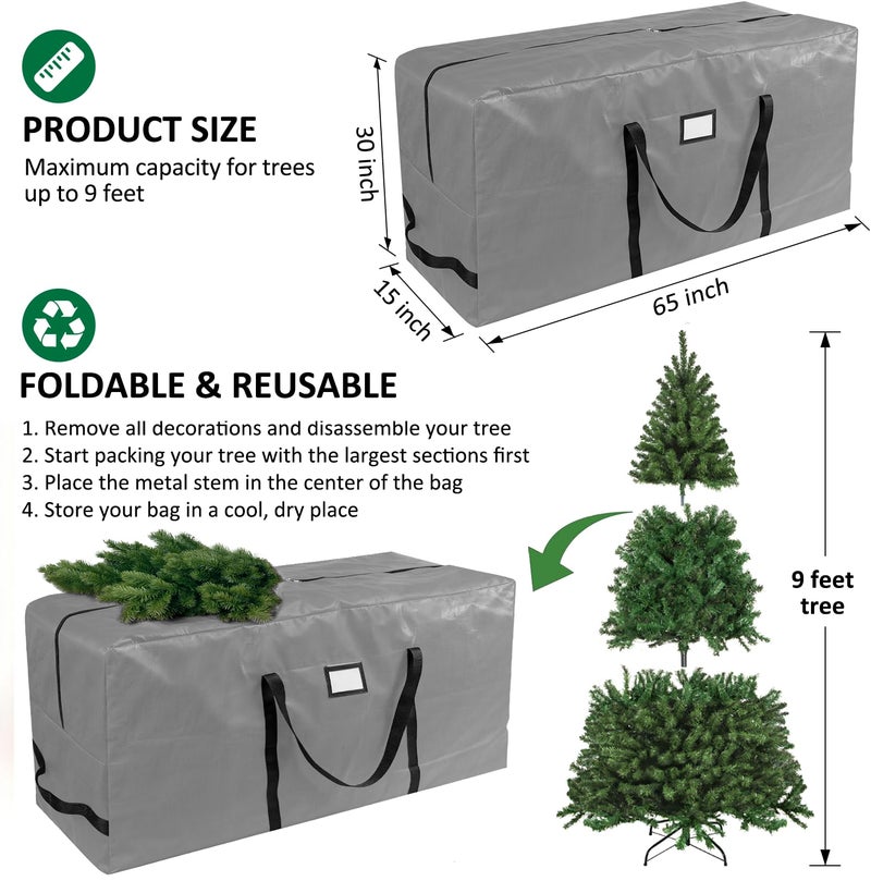 HABGP 9 ft Christmas Tree Storage Bag, Fits Artificial Xmas Holiday Tree, Durable Christmas Tree Storage Box Waterproof Material with Zippered Bag & Carry Handles, Protects from Dust, Moisture - Gray - Image 3