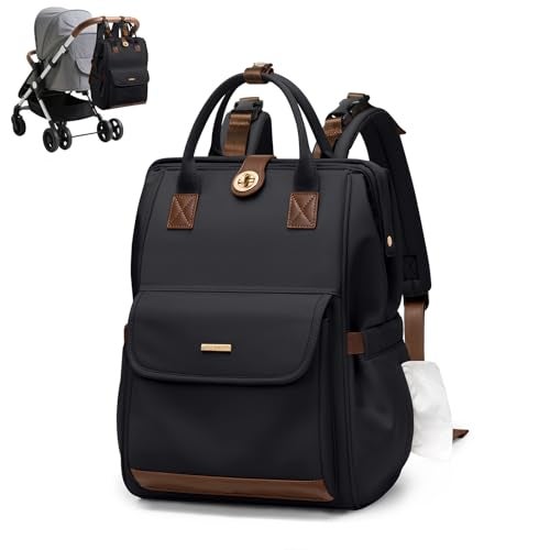 GOLF QUALITY Diaper Bag BackpackMulti Function Water Resistant Diaper Bag With HookCasual Hanging diaper bag for mom16 InchBlack - Image 1