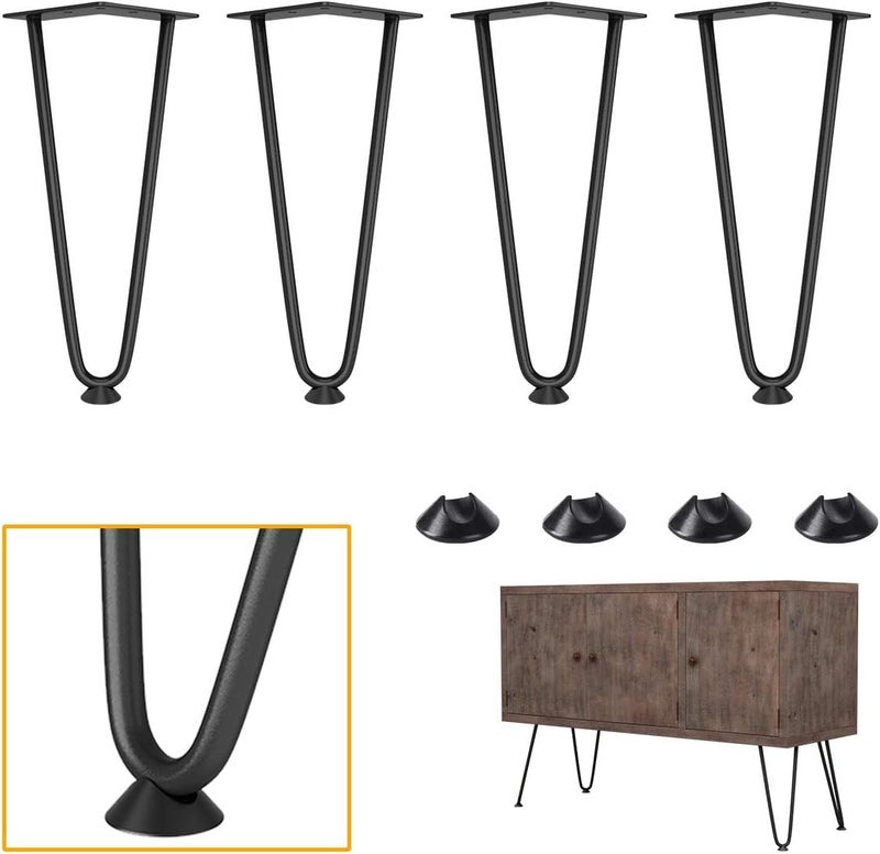 HIRVALL Heavy Duty Hairpin Legs for Desk Legs Console Table Legs for Any Types Furniture Black 10MM Thick Legs x 4 2 Rod 10 inch - Image 1