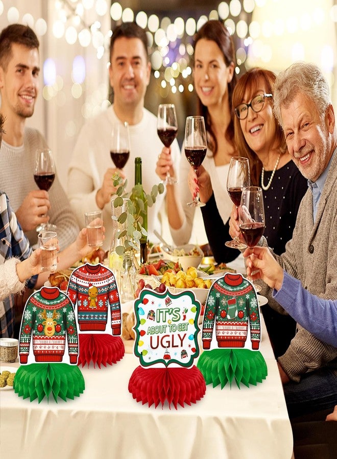 كونسيت زينة طاولة لحفلات عيد الميلاد بنمط سترات عيد الميلاد القبيحة من Konsait، 8 قطع من زينة الطاولة على شكل خلية نحل بنمط سترات عيد الميلاد القبيحة، لوازم حفلات عيد الميلاد، زينة حفلات بنمط سترات عيد الميلاد القبيحة - Image 4