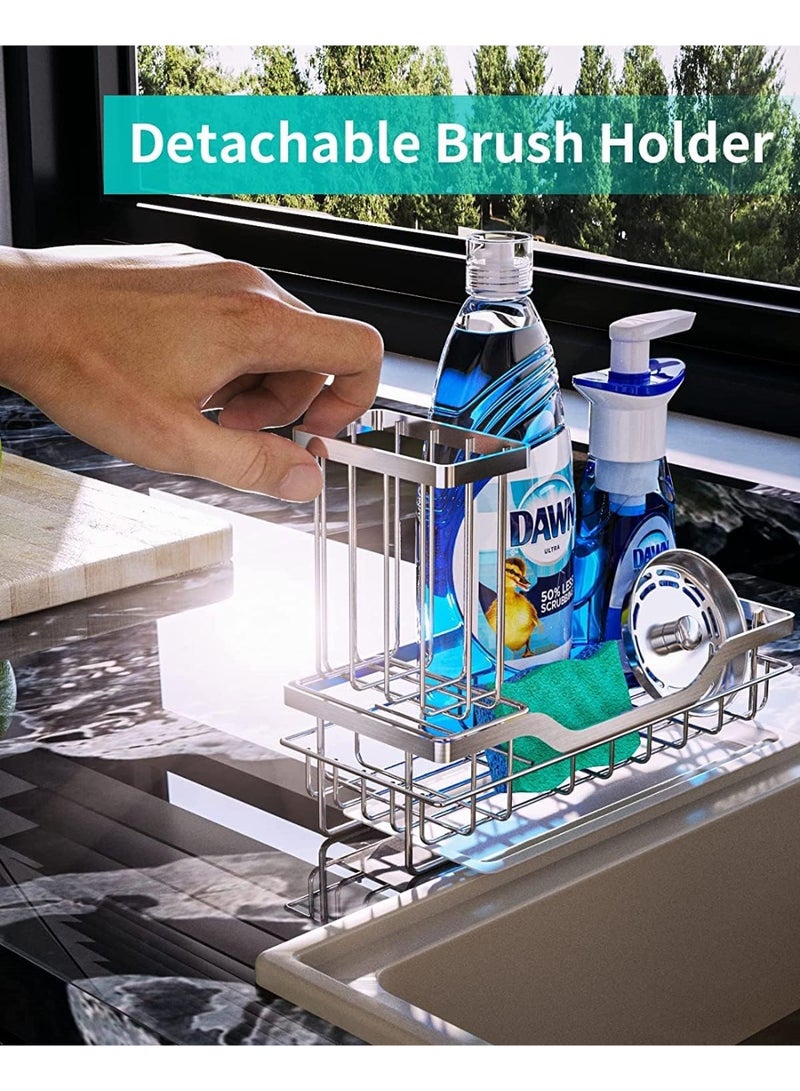 Relex Sponge Holder for Kitchen Sink Counter, Kitchen Sink Caddy Organizer Brush Storage, 304 Stainless Steel Dish Soap Holder Rack with Removable Drain Tray - Not Included Brush (Silver) - Image 2
