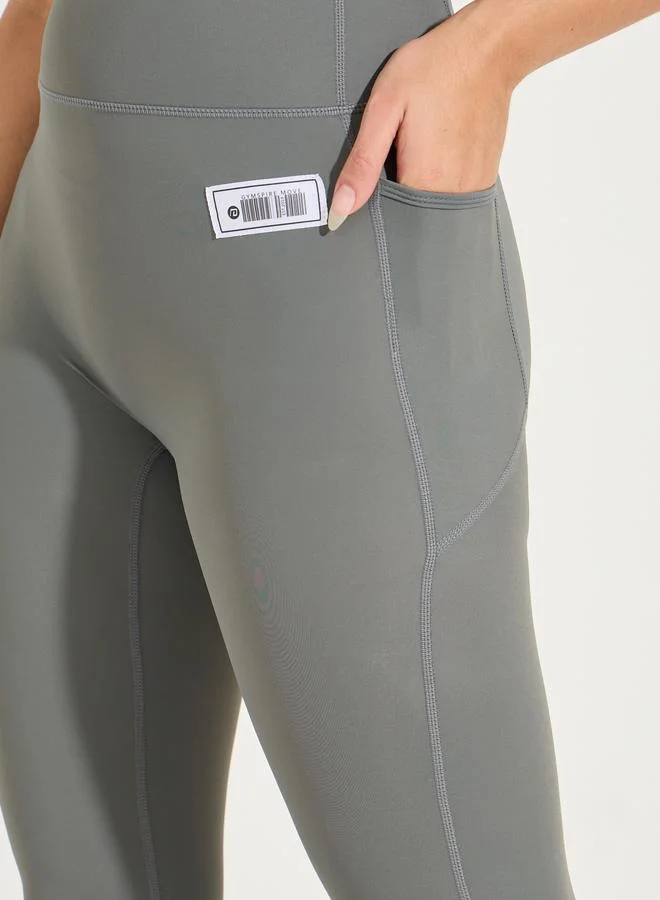 Styli Active grey Gymspire Edition - Label Back Stitch Contour Detail Leggings for Women | Best Price UAE