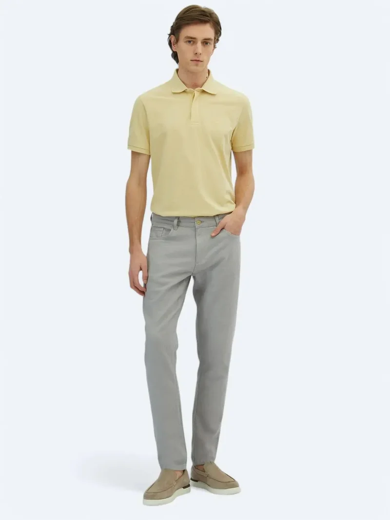 Kip Grey Weaving Regular Fit Casual Cotton Blended Trousers