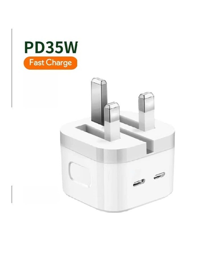 PD 35W Dual USB-C Type-C Ports Charger with 2m Type-C to Type-C Data Cable - Image 2