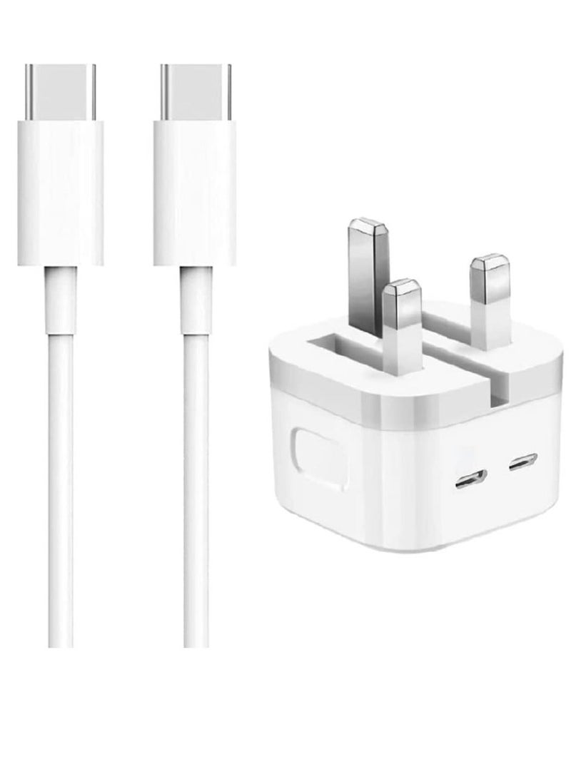 PD 35W Dual USB-C Type-C Ports Charger with 2m Type-C to Type-C Data Cable - Image 1