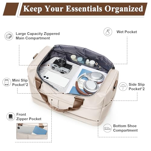 HYC00 Weekender Bags for Women - 50L Large Travel Duffle Bag with Shoe Compartment - Carry on Overnight Bag for Travel, Weekend Getaway, Gym, Hospital - Image 4