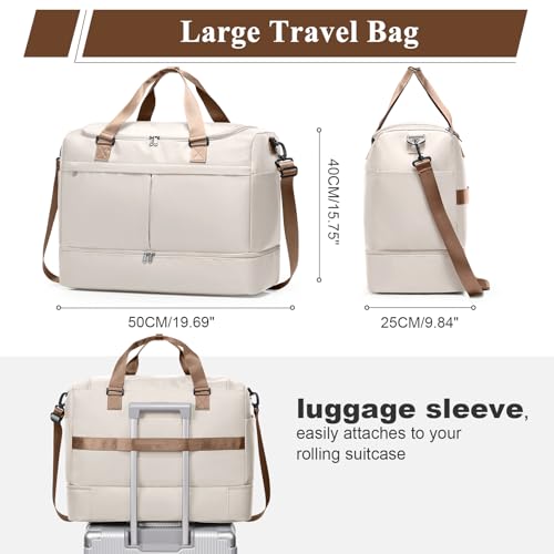 HYC00 Weekender Bags for Women - 50L Large Travel Duffle Bag with Shoe Compartment - Carry on Overnight Bag for Travel, Weekend Getaway, Gym, Hospital - Image 3
