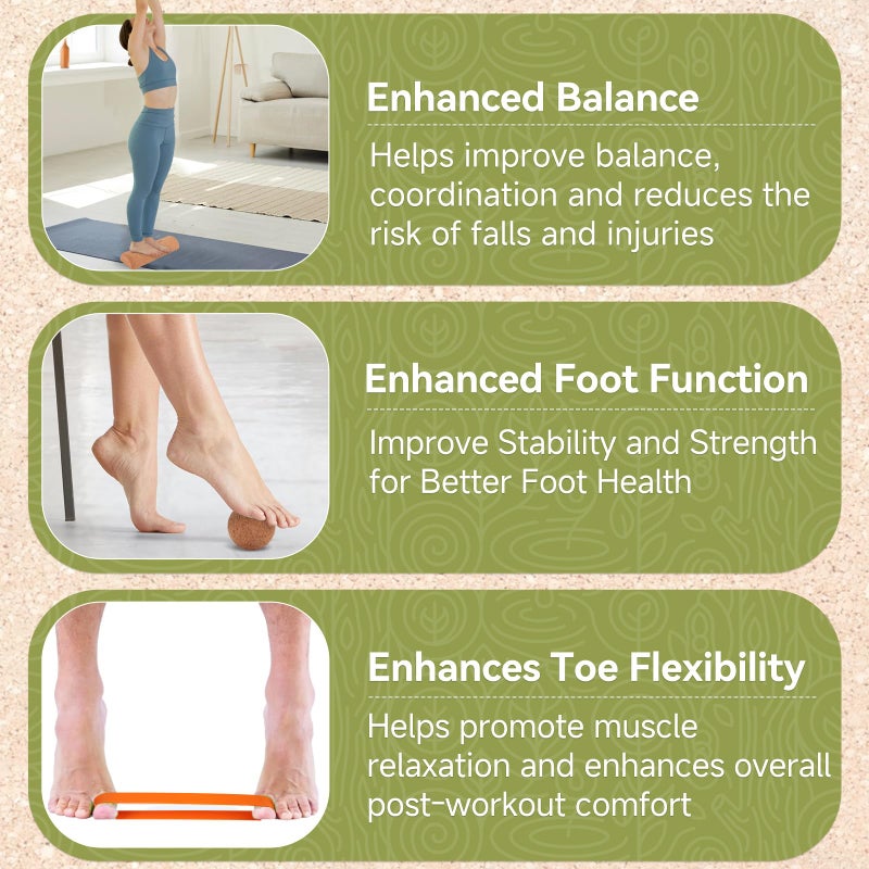 Rocalt Cork Balance Board, Premium Cork 4-in-1 Foot & Ankle Strengthener Kit, Balance Trainer with Massage Roller & Ball, Toe Resistance Bands, Storage Bag & Exercise Guide for Enhance Mobility, Improve Foot Function, Prevent Falls - Image 5