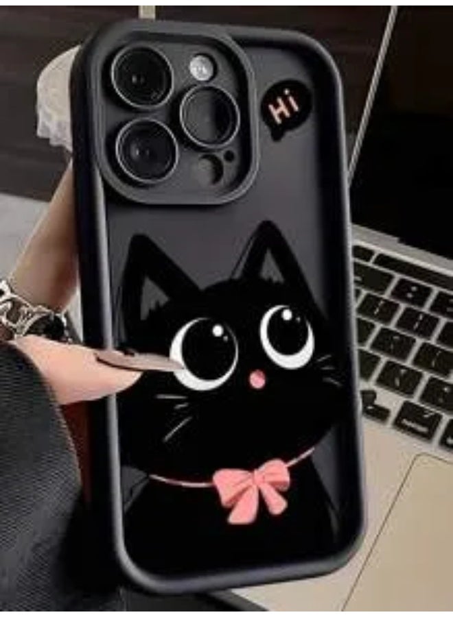 Shein 1pc Black TPU Shockproof Wave Cat Pattern Phone Case Cover for iPhone 14 Pro Max  - Image 1