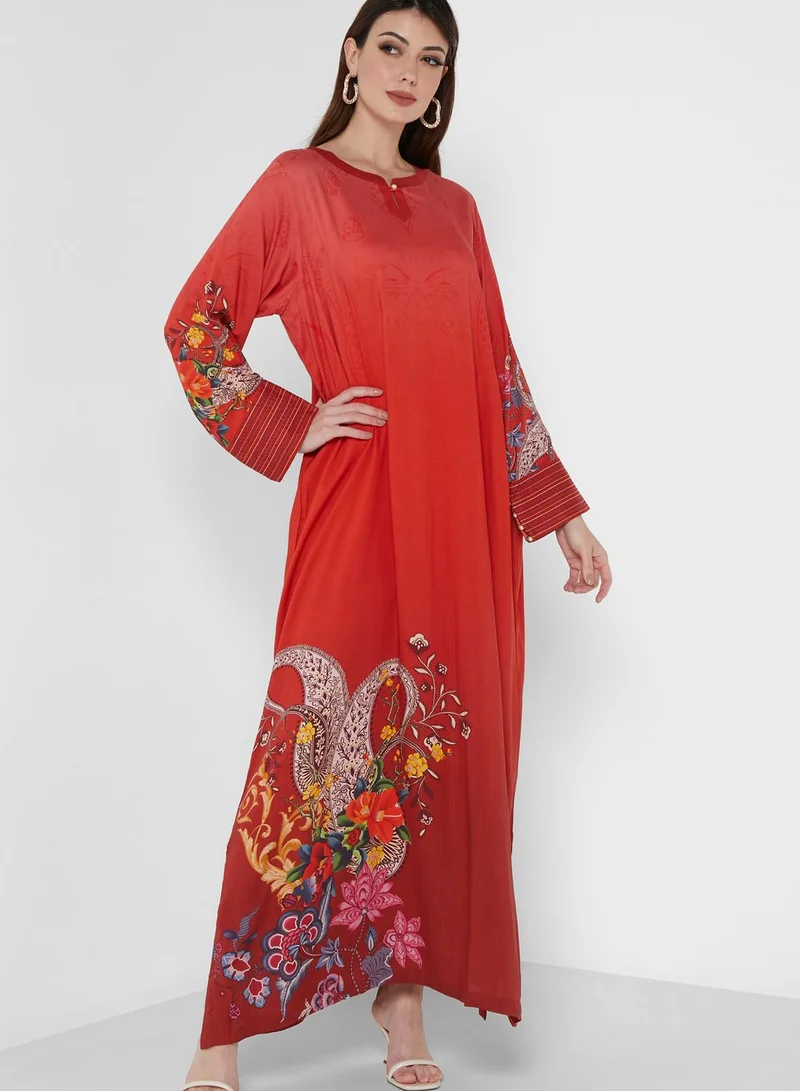 Nishat Linen Floral Print Jalabiya
