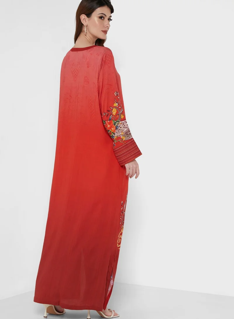 Nishat Linen Floral Print Jalabiya