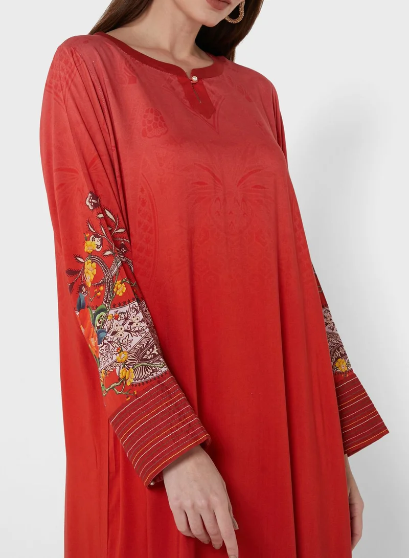 Nishat Linen Floral Print Jalabiya