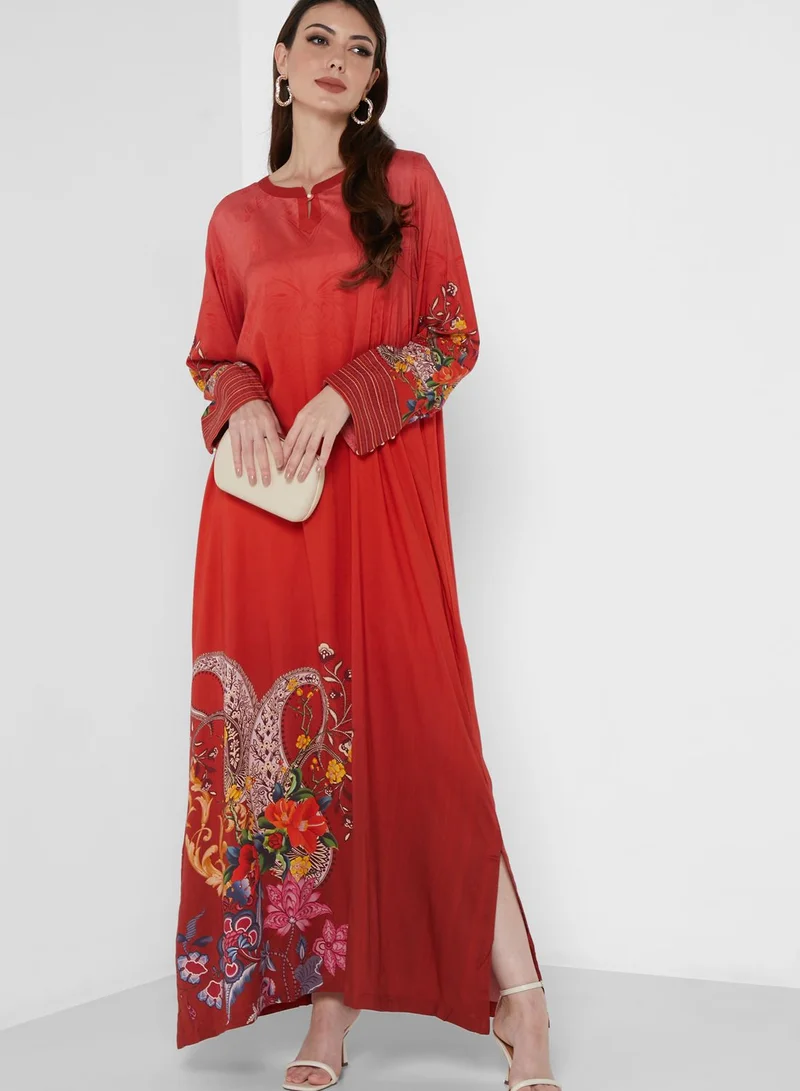 Nishat Linen Floral Print Jalabiya
