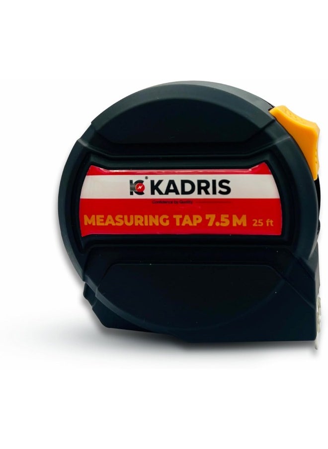 KADRIS - شريط قياس فولاذي مع قفل تلقائي ثقيل HA-1417، شريط قياس قابل للسحب بطول 7.5 متر، قياس سهل القراءة بالإنش والقدم والمتر والسم والعشرة ملليمتر - Image 1