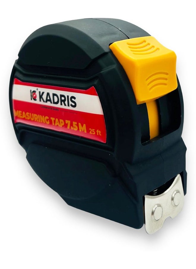 KADRIS - شريط قياس فولاذي مع قفل تلقائي ثقيل HA-1417، شريط قياس قابل للسحب بطول 7.5 متر، قياس سهل القراءة بالإنش والقدم والمتر والسم والعشرة ملليمتر - Image 1