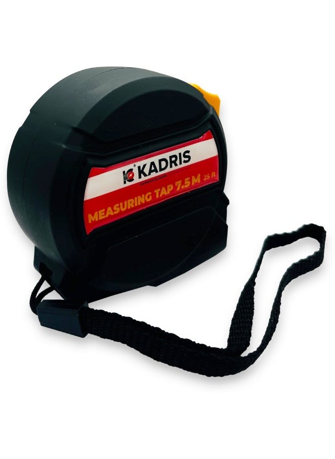 KADRIS - شريط قياس فولاذي مع قفل تلقائي ثقيل HA-1417، شريط قياس قابل للسحب بطول 7.5 متر، قياس سهل القراءة بالإنش والقدم والمتر والسم والعشرة ملليمتر - Image 1
