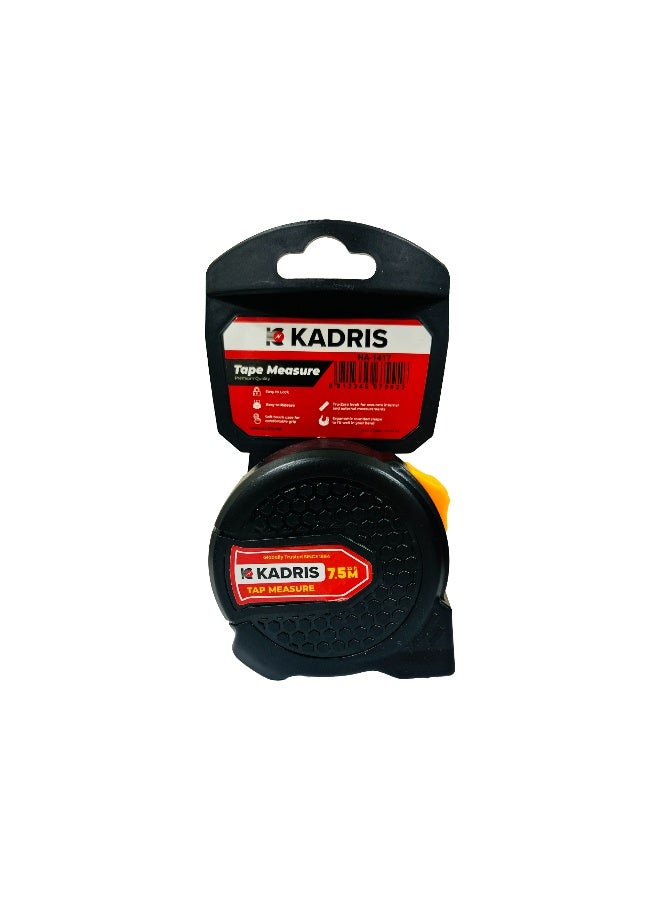 KADRIS شريط قياس فولاذي مع قفل تلقائي ثقيل HA-1417، شريط قياس قابل للسحب بطول 7.5 متر، قياس سهل القراءة بالإنش والقدم والمتر والسم والعشرة ملليمتر - Image 5