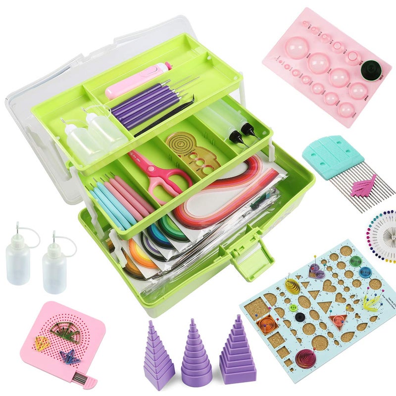 Quilling Kits - Quilling Tools Supplies,Paper Crimper,Quilling Paper Strips for Beginners with Manual(Green Storage Toolbox)