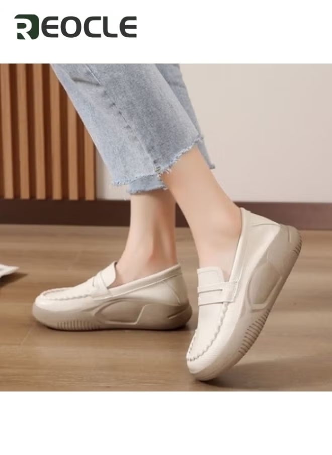 REOCLE Women's Chunky Loafers Platform Comfortable Slip-On Dressy Business Casual Shoes Leather Comfort Casual Platform Shoes - Image 5