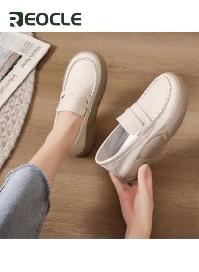 REOCLE Women's Chunky Loafers Platform Comfortable Slip-On Dressy Business Casual Shoes Leather Comfort Casual Platform Shoes - Image 2