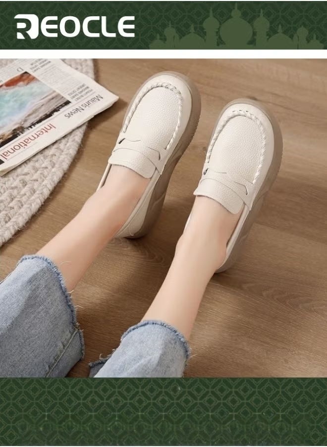 REOCLE Women's Chunky Loafers Platform Comfortable Slip-On Dressy Business Casual Shoes Leather Comfort Casual Platform Shoes - Image 1