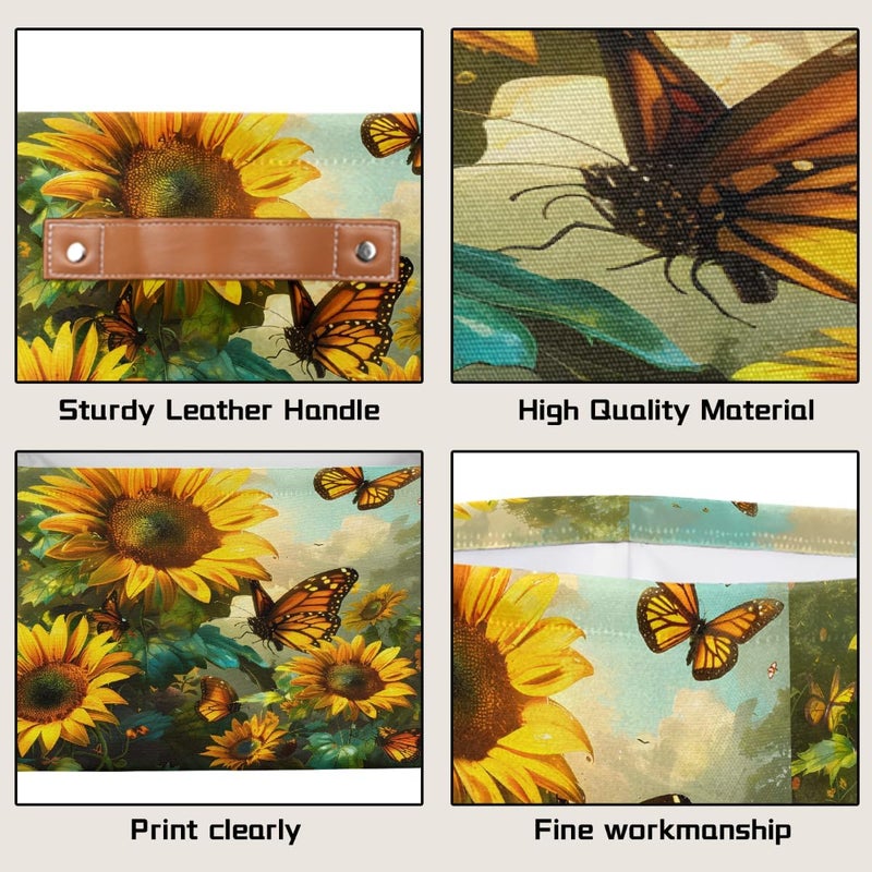 Small Storage Basket Foldable Flower Sunflower Butterfly Cube Organizer Bin with Handles Kids Toy Organizer Box Collapsible Fabric Hamper for Nursery Living Room Bedroom Decort Gifts - Image 3