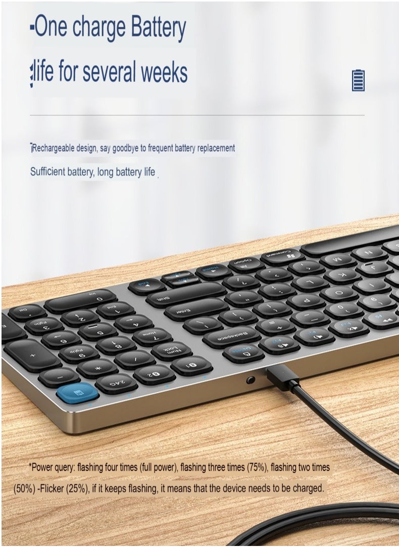 Wireless Keyboard, 2.4G Bluetooth Ergonomic Design Ultra Thin Silent Keyboard, Lightweight And Portable Dual Mode Computer Keyboard For Office Home, (Black, With Mouse)