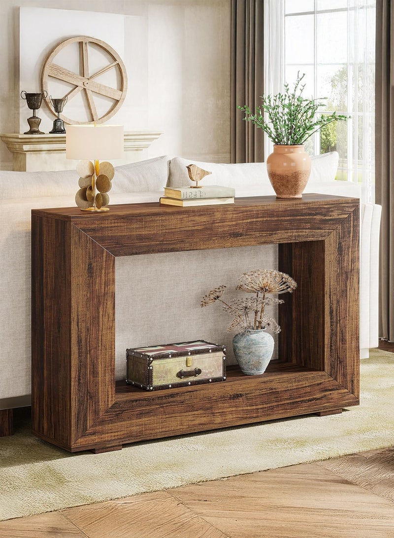 يانارا طاولة كونسول خشبية بطول 120 سم، طاولة مدخل مع تخزين، طاولة ديكور صناعية للممر والغرفة المعيشة والمداخل - Image 1