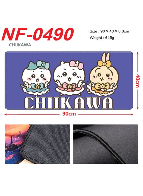 Chiikawa Jiyika Wow White Dumplings E-sports Game Big Mouse Pad Lock Edge Non-slip Keyboard Pad 40x90cm-Colour:40x90cm-Pattern:NF-0490