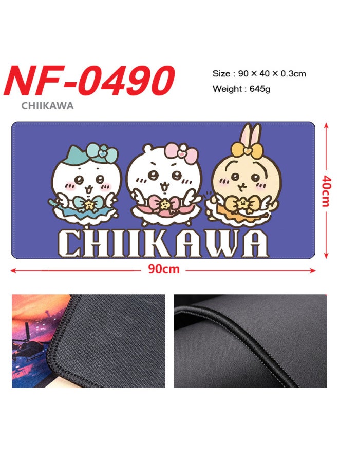 Chiikawa Jiyika Wow White Dumplings E-sports Game Big Mouse Pad Lock Edge Non-slip Keyboard Pad 40x90cm-Colour:40x90cm-Pattern:NF-0490