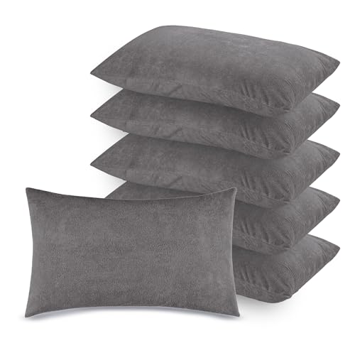 GADDA CO Waterproof Pillow Protector Covers Pack of 6, Ultra Soft Cotton Terry Fabric, 220+ GSM, Dustproof & Breathable Pillow Covers, Dust Mite & Bed Bug Protection,Standard Size 18 x 28 Inches, Grey - Image 1