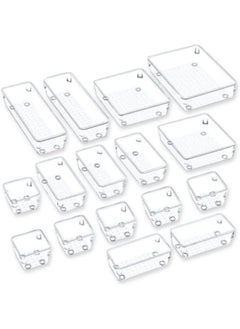 AlsayedP 16 PCS Drawer Organizer Set Clear Plastic Desk Drawer Dividers Trays Dresser Storage Bins Separation Box for Makeup, Jewelries and Gadgets  - Image 1