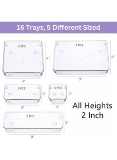 AlsayedP 16 PCS Drawer Organizer Set Clear Plastic Desk Drawer Dividers Trays Dresser Storage Bins Separation Box for Makeup, Jewelries and Gadgets  - Image 3