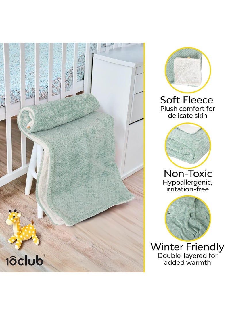 My NewBorn - MyNewborn by 10club Double Layer Diamond Fleece Blanket | for Girls, Boys, Newborn, Toddler | 0-5 Y | All Season, AC Blanket | 101 x152 cm | 410 GSM (Green) - Image 1