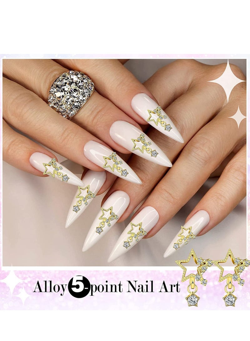 SYOSI 50Pcs 3D Acrylic Nail Charms, Star Pentacle Nail Charm for Nail Rhinestones with Pearl Beads Crystals Nail Nail Supplies for DIY (Gold, Pentacle Style) - Image 4