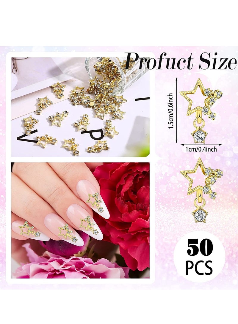 SYOSI 50Pcs 3D Acrylic Nail Charms, Star Pentacle Nail Charm for Nail Rhinestones with Pearl Beads Crystals Nail Nail Supplies for DIY (Gold, Pentacle Style) - Image 2