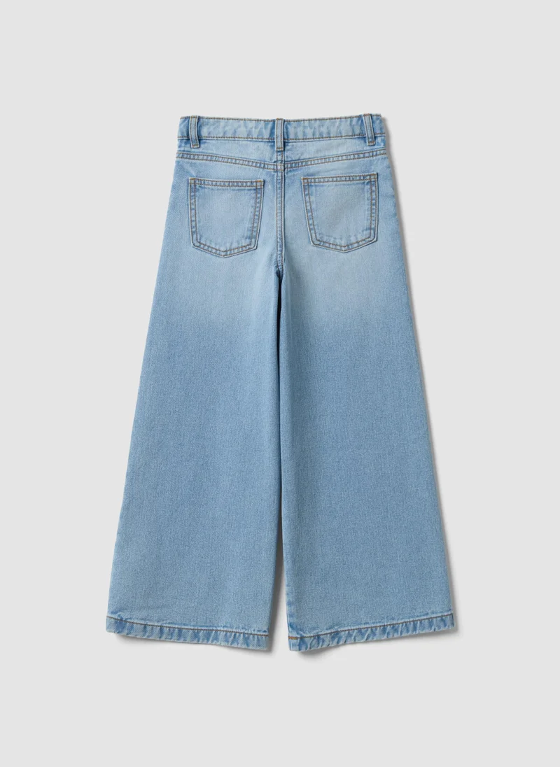 Ovs OVS Girlsâ€™ Pure Cotton Wide-Leg Denim Jeans With Embroidery
