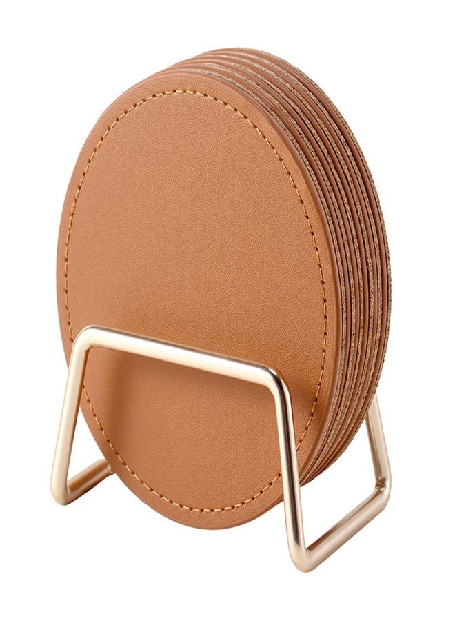 LAKE OF FIRE Coasters Set of 6 with Holder - 3.9-Inch Drink Coasters, Suitable for Various Types of Cups, Tabletop, and Home Décor(Brown) - Image 1