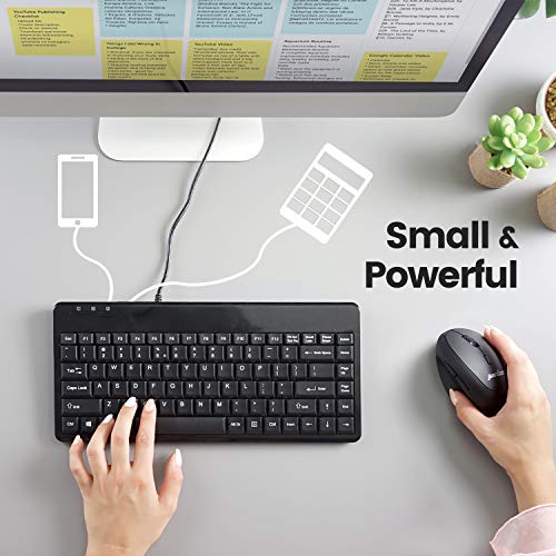 Perixx PERIBOARD-409H Wired USB Mini Keyboard with 2 USB Hubs, Black, US English Layout - Image 5