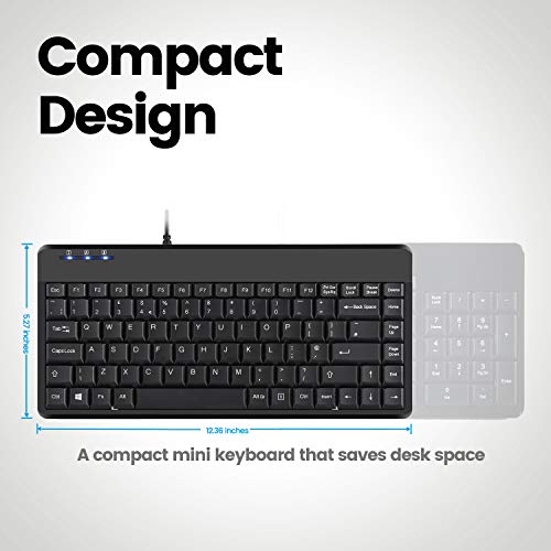 Perixx PERIBOARD-409H Wired USB Mini Keyboard with 2 USB Hubs, Black, US English Layout - Image 2