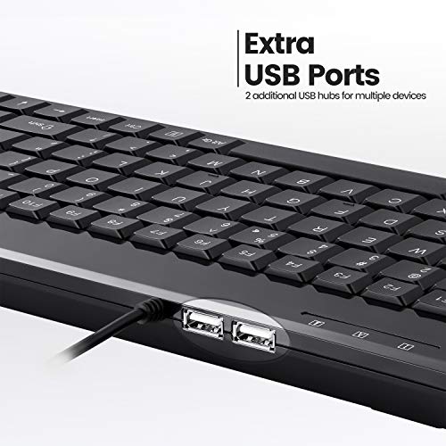 Perixx PERIBOARD-409H Wired USB Mini Keyboard with 2 USB Hubs, Black, US English Layout - Image 3