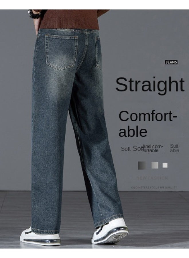 FOLUNSI Loose Fit】retro Washed Jeans For Men - Casual, Versatile, Comfortable Wide-leg Straight Pants - Image 1